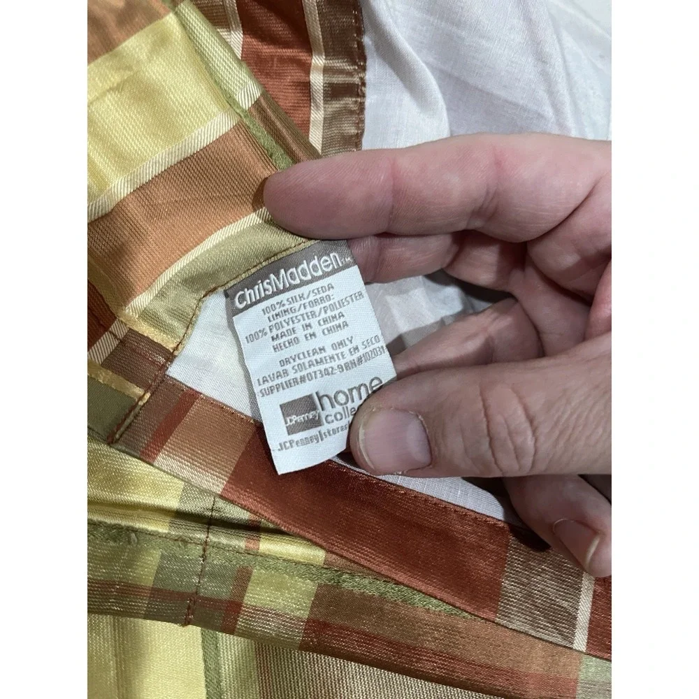 JC Penny Chris Madden Silk Curtain Panels Set of 2 Gold Rust Plaid Lined 41x82